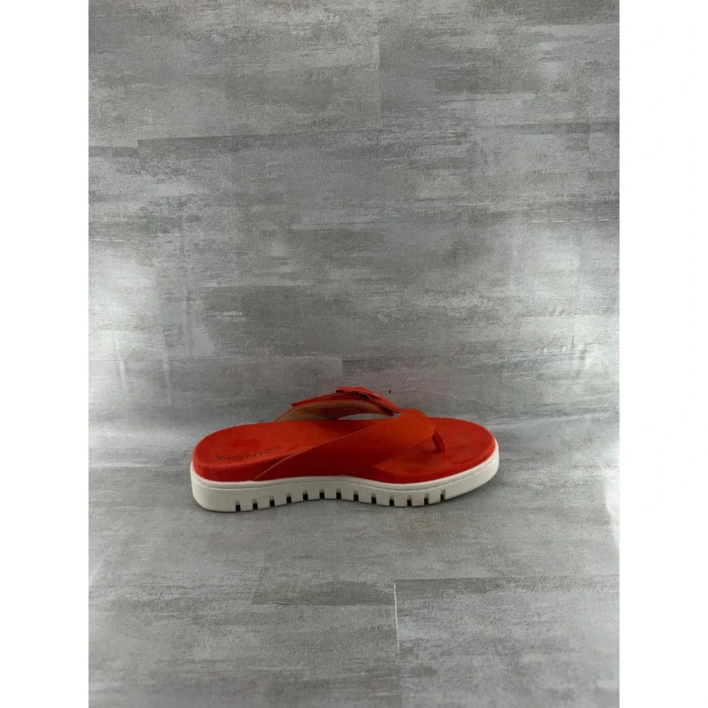 Vionic Uptown Marin Red Suede Platform Thong Sandals Women 6.5 Orthotic Buckle